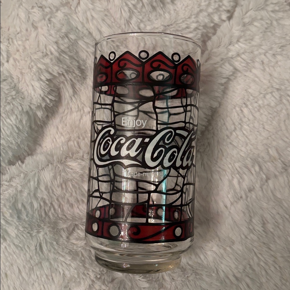 VTG Coca-Cola Glass with Red and Black Pattern. 2 glasses